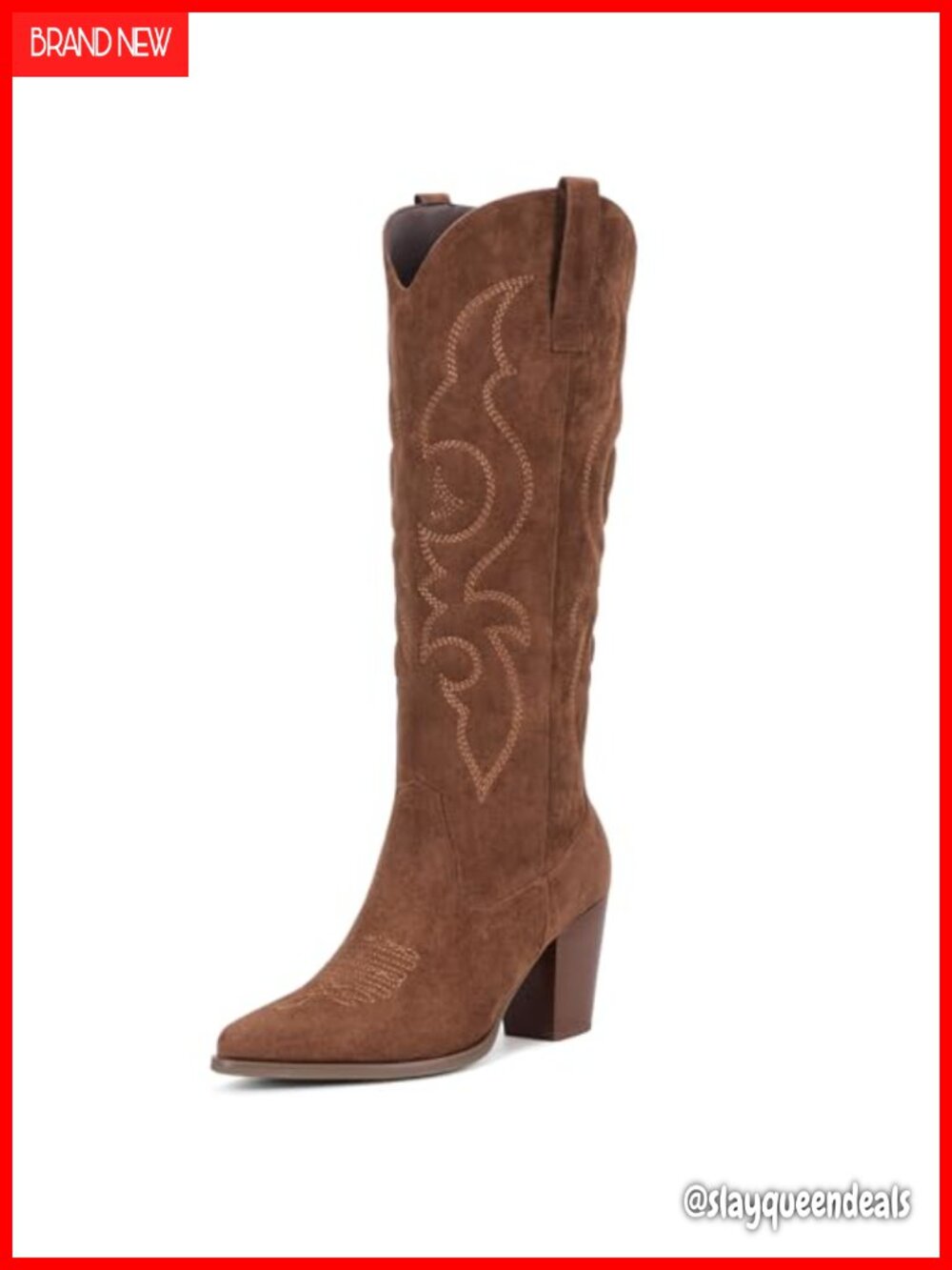 Suede Cowboy Boots Women Western Knee High Pointed Toe Block Heel Side Zip